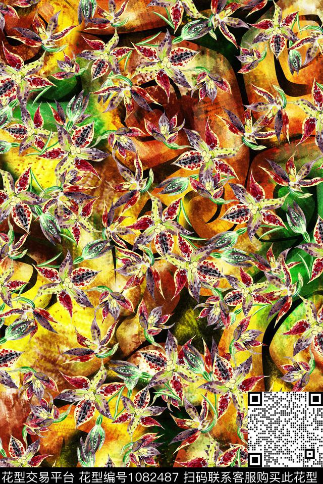数码华亿平台抽象花卉数码印花华亿平台下载（图片编号: 1082487） - 瓦栏（Walan）