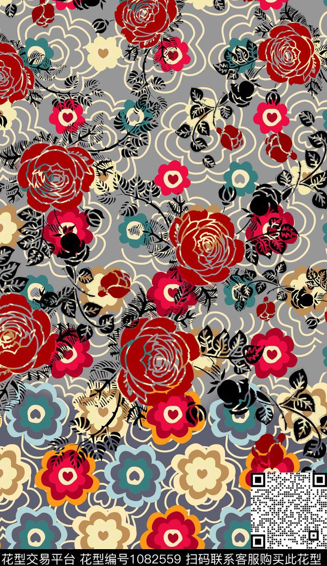 花卉几何花卉几何数码印花华亿平台下载（图片编号: 1082559） - 瓦栏（Walan）