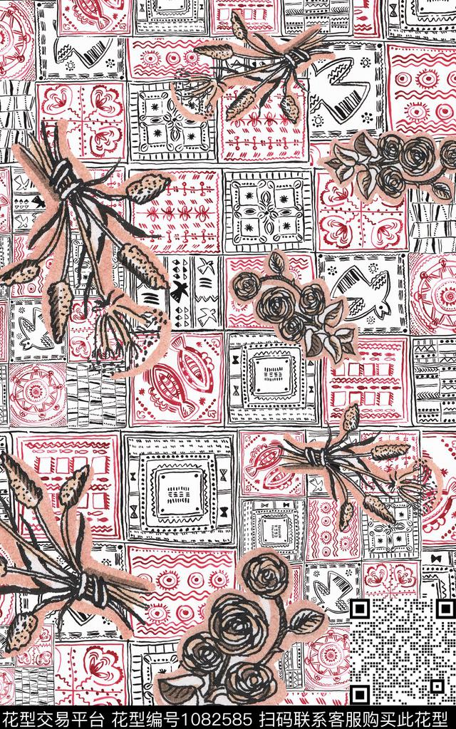 卷草民族风中老年数码印花华亿平台下载（图片编号: 1082585） - 瓦栏（Walan）