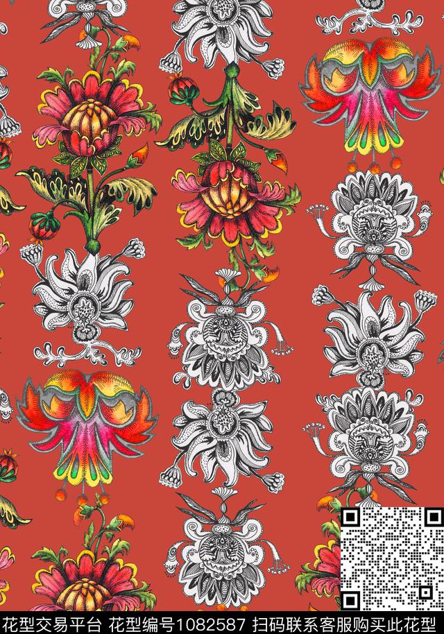 卷草民族风中老年数码印花华亿平台下载（图片编号: 1082587） - 瓦栏（Walan）