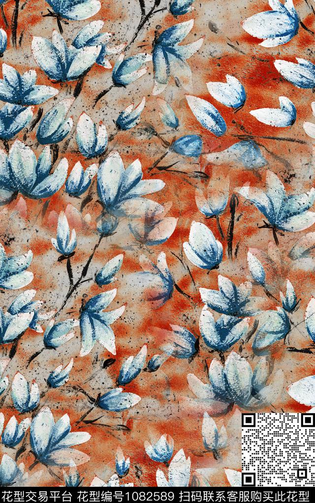 手绘花卉花卉油画华亿平台数码印花华亿平台下载（图片编号: 1082589） - 瓦栏（Walan）