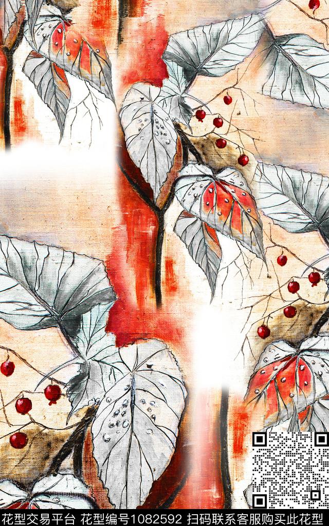 花卉笔触油画华亿平台数码印花华亿平台下载（图片编号: 1082592） - 瓦栏（Walan）