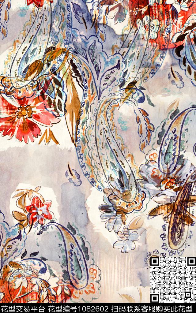 肌理佩斯利民族风数码印花华亿平台下载（图片编号: 1082602） - 瓦栏（Walan）