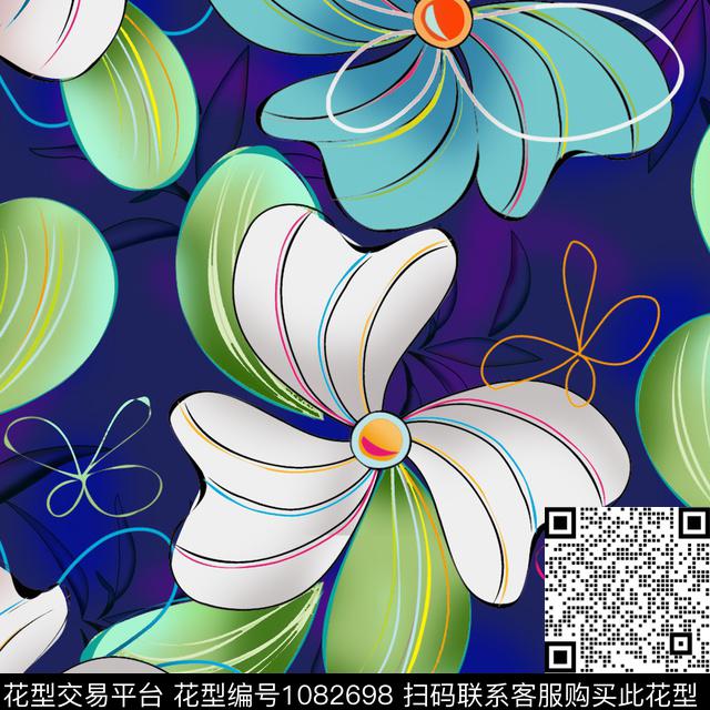 数码华亿平台抽象花卉手绘花卉数码印花华亿平台下载（图片编号: 1082698） - 瓦栏（Walan）