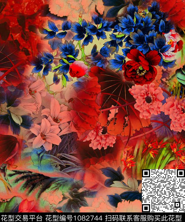 大花牡丹国画数码印花华亿平台下载（图片编号: 1082744） - 瓦栏（Walan）