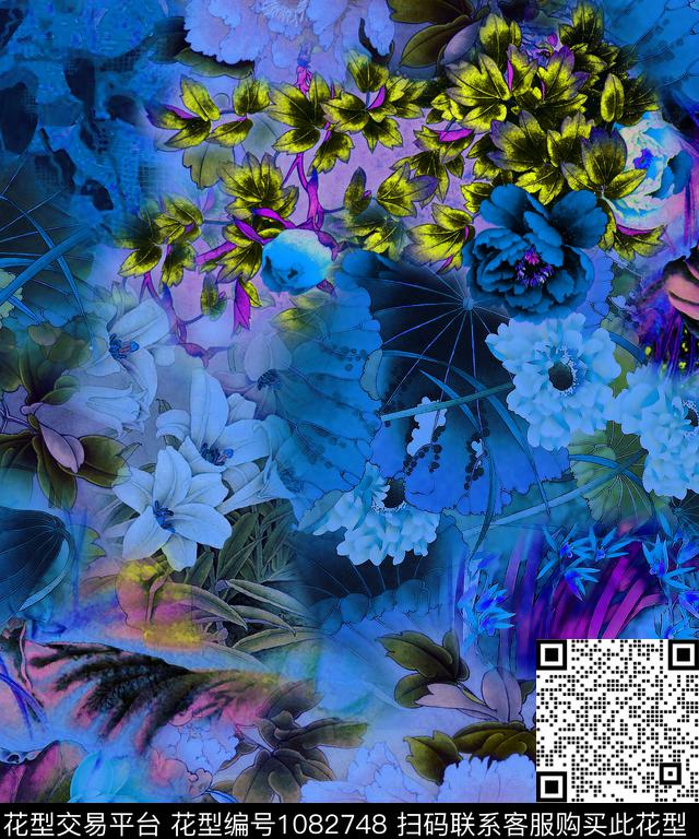 大花牡丹国画数码印花华亿平台下载（图片编号: 1082748） - 瓦栏（Walan）