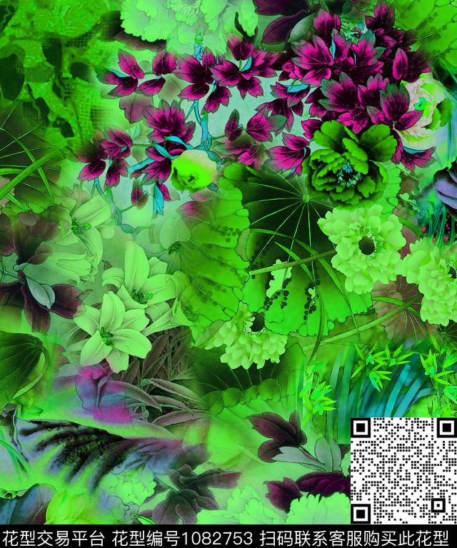 大花牡丹国画数码印花华亿平台下载（图片编号: 1082753） - 瓦栏（Walan）