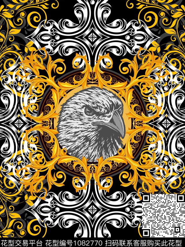 老鹰金色花纹欧式花边数码印花华亿平台下载（图片编号: 1082770） - 瓦栏（Walan）