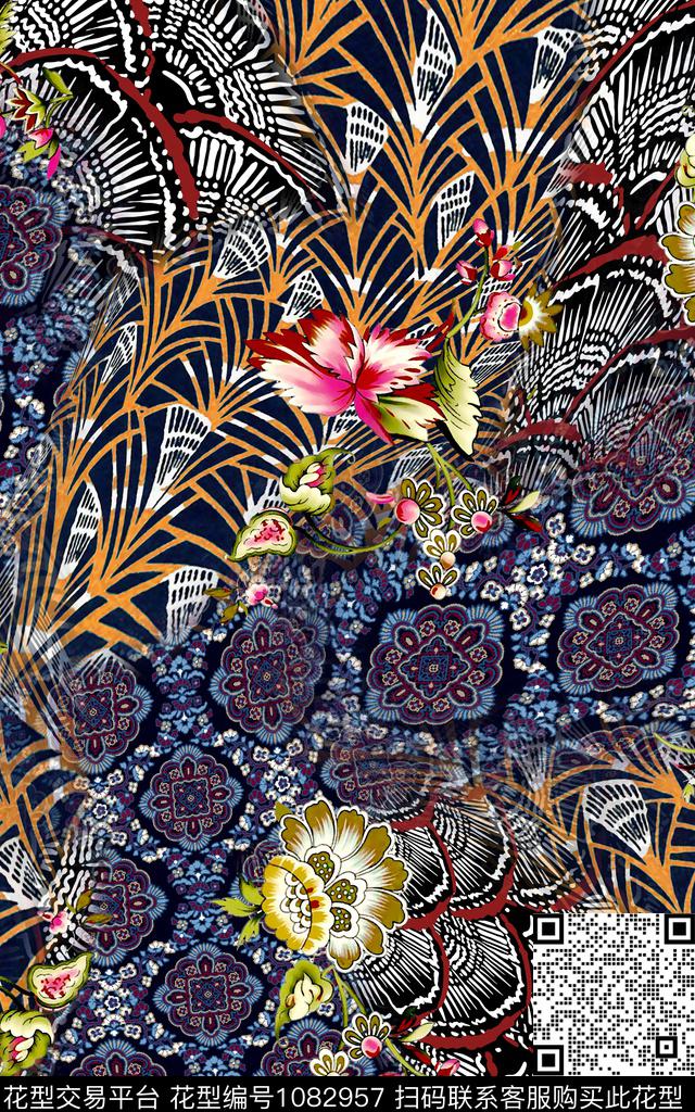 数码华亿平台民族风抽象数码印花华亿平台下载（图片编号: 1082957） - 瓦栏（Walan）