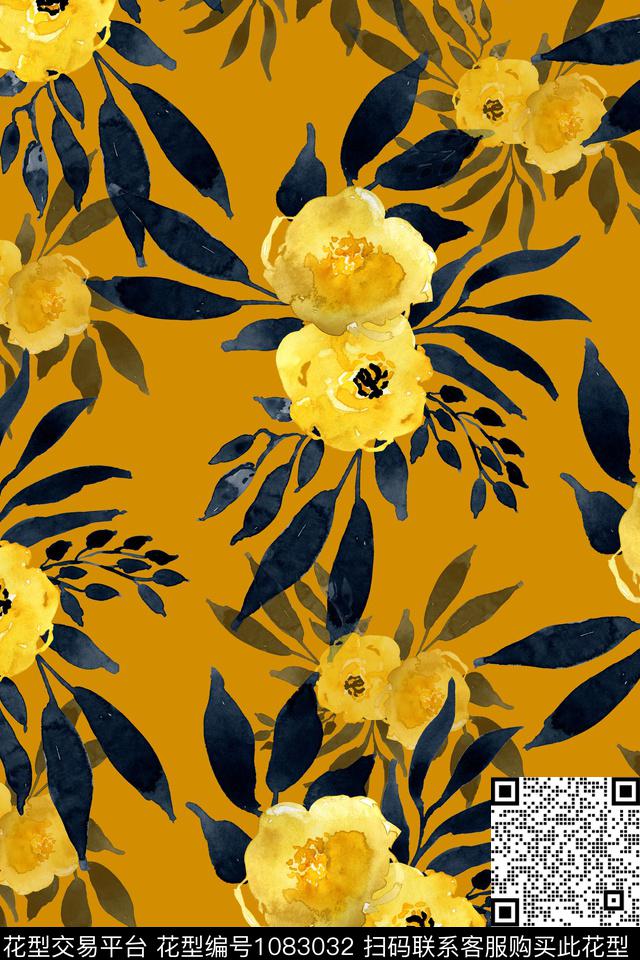 春夏华亿平台清爽底花卉大牌风数码印花华亿平台下载（图片编号: 1083032） - 瓦栏（Walan）