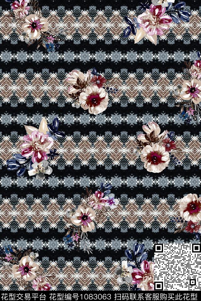 数码华亿平台民族风花卉数码印花华亿平台下载（图片编号: 1083063） - 瓦栏（Walan）