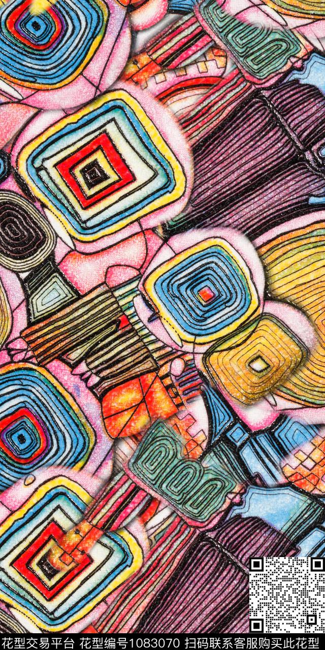 数码华亿平台民族风几何数码印花华亿平台下载（图片编号: 1083070） - 瓦栏（Walan）