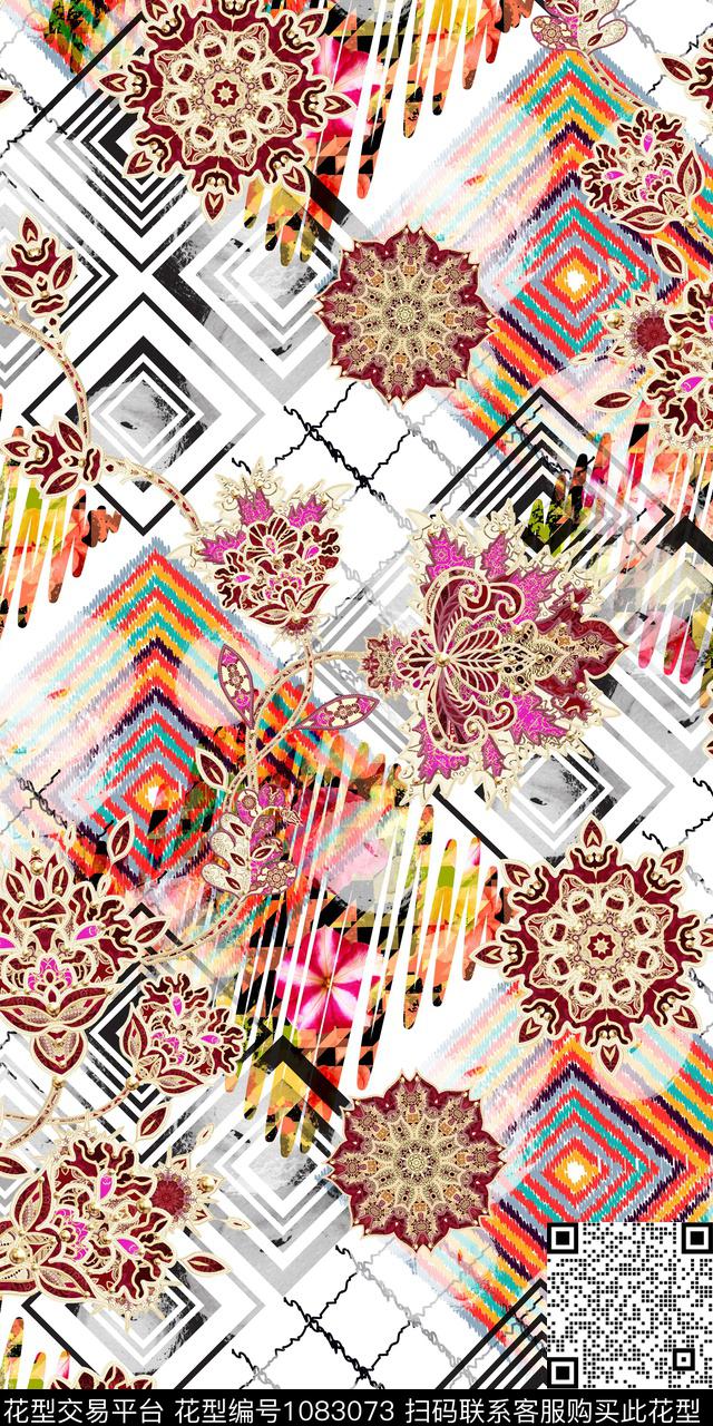 数码华亿平台民族风抽象数码印花华亿平台下载（图片编号: 1083073） - 瓦栏（Walan）