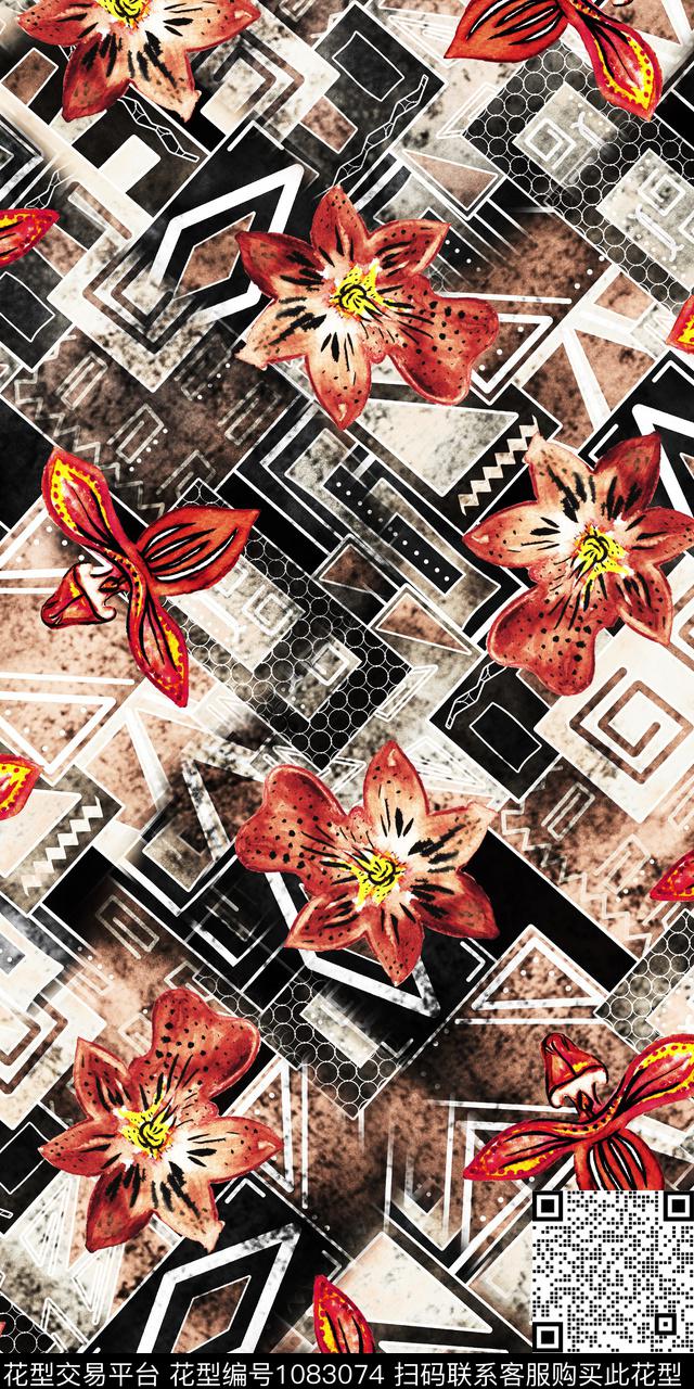 数码华亿平台民族风几何数码印花华亿平台下载（图片编号: 1083074） - 瓦栏（Walan）