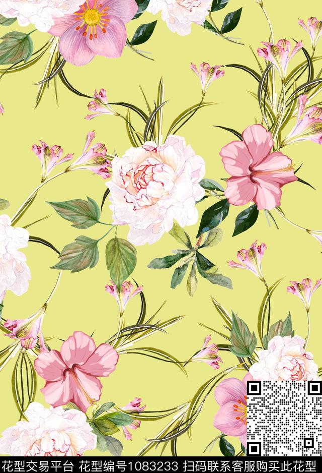 花卉女装清爽底花卉数码印花华亿平台下载（图片编号: 1083233） - 瓦栏（Walan）
