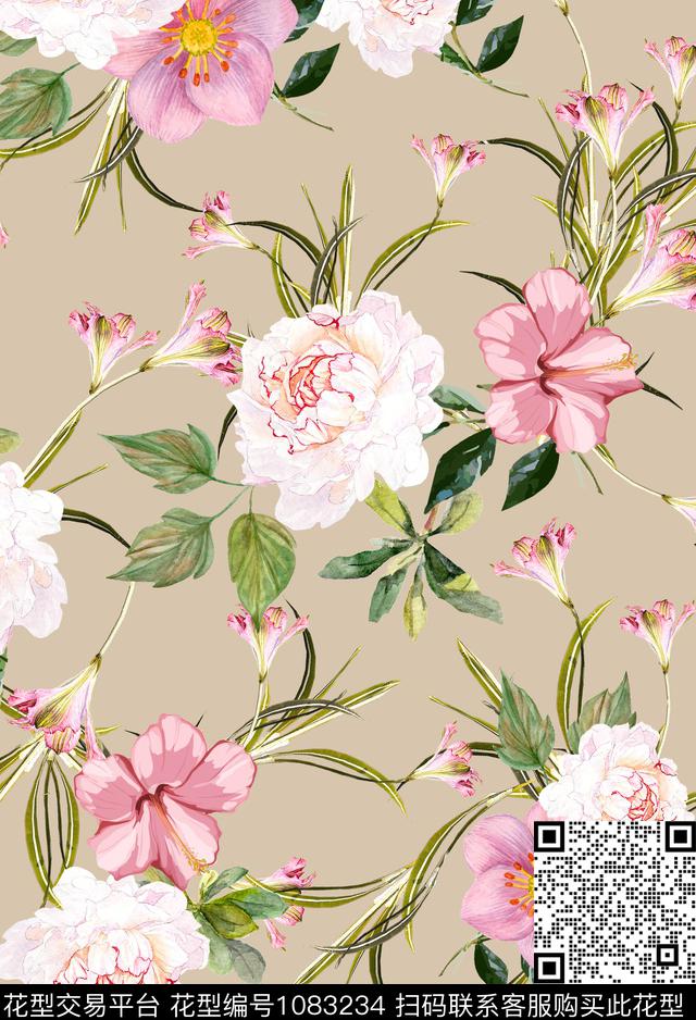 花卉女装清爽底花卉数码印花华亿平台下载（图片编号: 1083234） - 瓦栏（Walan）