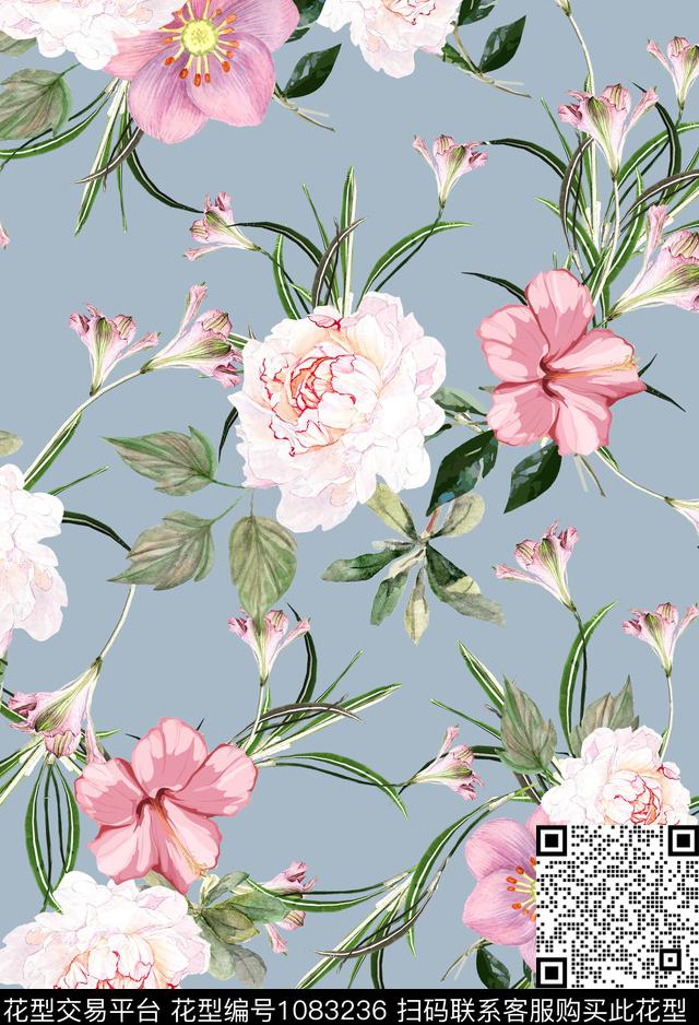花卉女装清爽底花卉数码印花华亿平台下载（图片编号: 1083236） - 瓦栏（Walan）