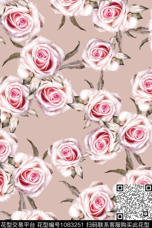 花卉女装清爽底花卉数码印花华亿平台下载（图片编号: 1083251） - 瓦栏（Walan）