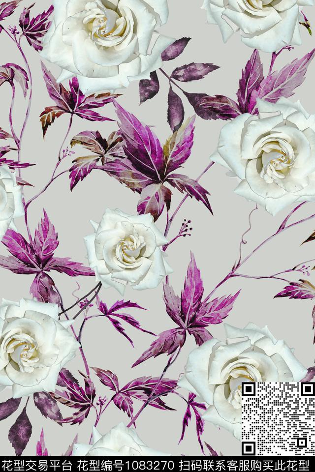 花卉女装清爽底花卉数码印花华亿平台下载（图片编号: 1083270） - 瓦栏（Walan）