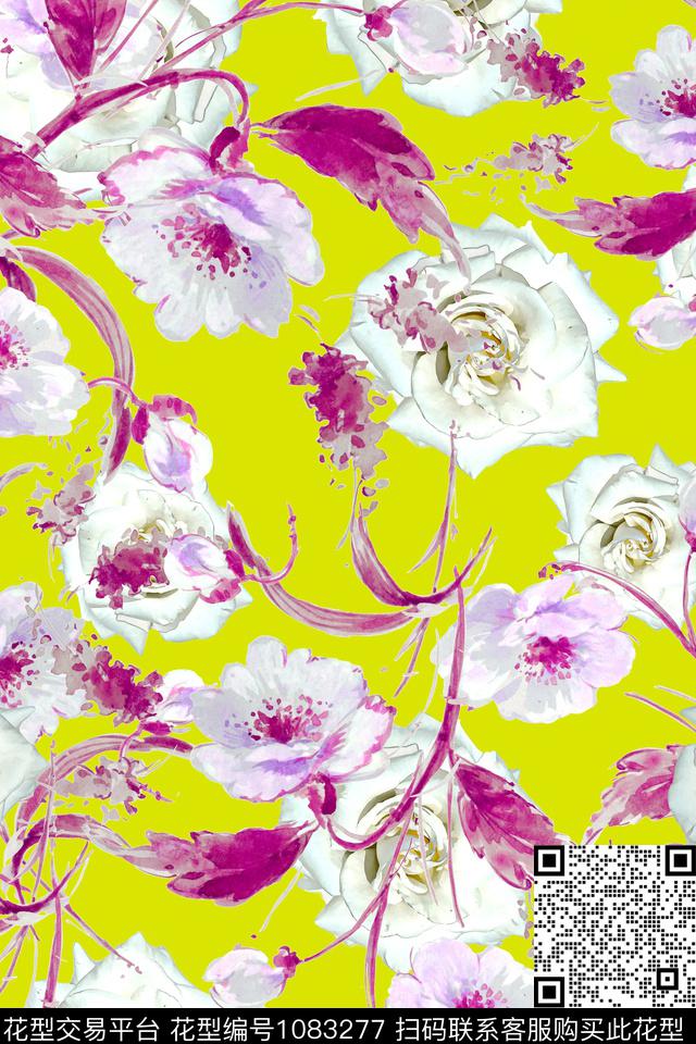 花卉女装清爽底花卉数码印花华亿平台下载（图片编号: 1083277） - 瓦栏（Walan）