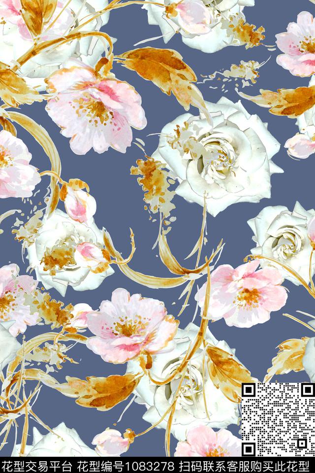 花卉女装清爽底花卉数码印花华亿平台下载（图片编号: 1083278） - 瓦栏（Walan）