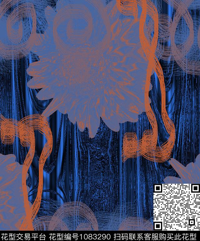 条纹抽象花卉数码印花华亿平台下载（图片编号: 1083290） - 瓦栏（Walan）
