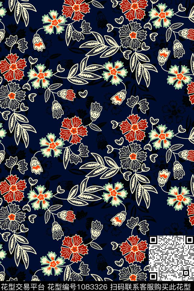 花卉几何1/2接数码印花华亿平台下载（图片编号: 1083326） - 瓦栏（Walan）
