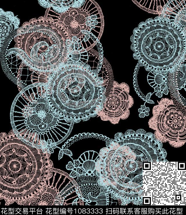 花卉几何1/2接数码印花华亿平台下载（图片编号: 1083333） - 瓦栏（Walan）