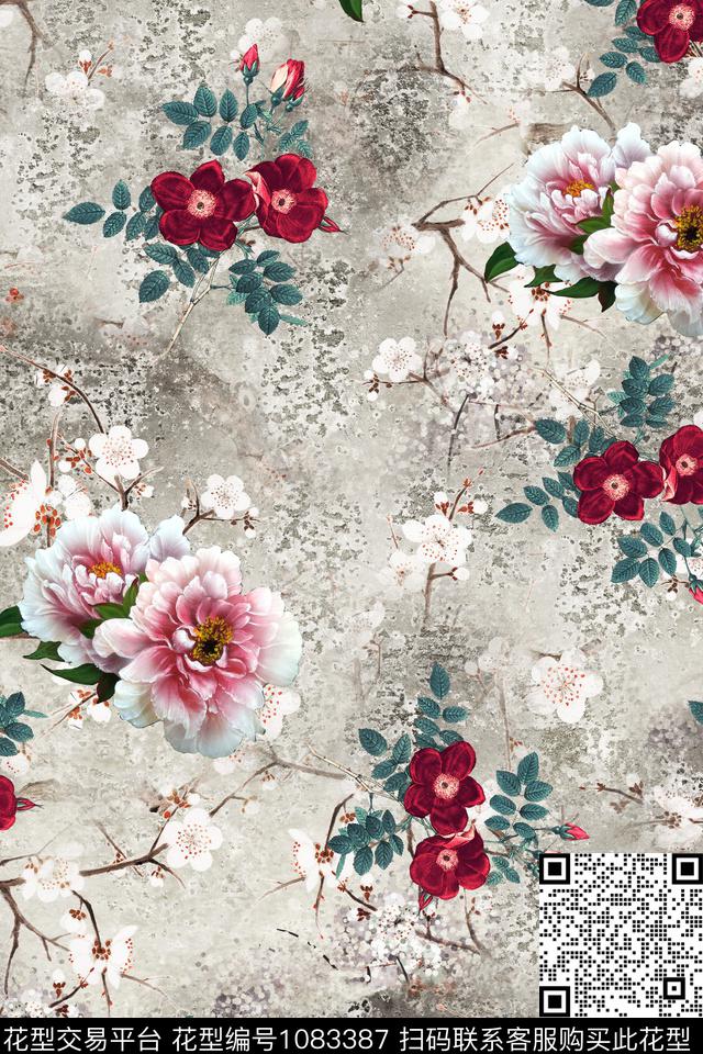 中国风数码华亿平台花卉数码印花华亿平台下载（图片编号: 1083387） - 瓦栏（Walan）