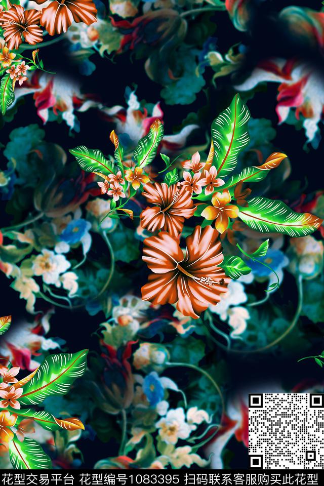 数码华亿平台抽象花卉数码印花华亿平台下载（图片编号: 1083395） - 瓦栏（Walan）