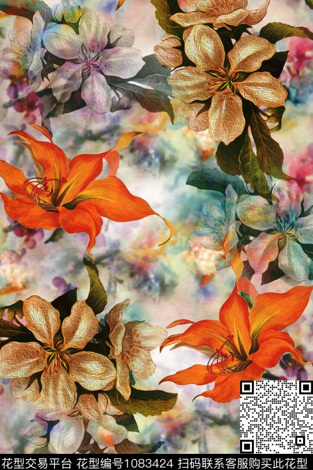 数码华亿平台抽象花卉数码印花华亿平台下载（图片编号: 1083424） - 瓦栏（Walan）