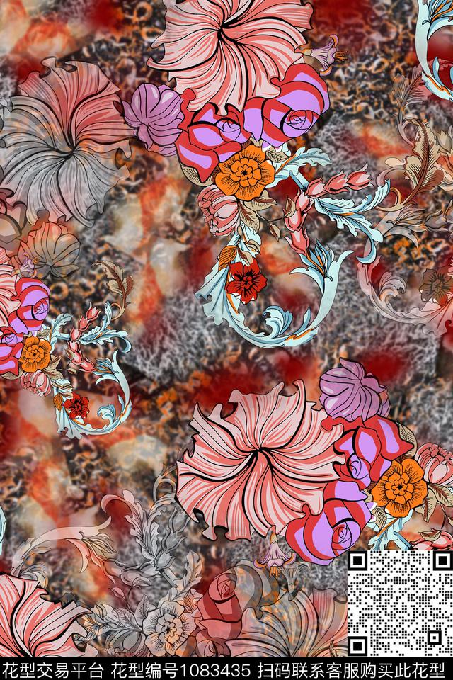 数码华亿平台抽象花卉数码印花华亿平台下载（图片编号: 1083435） - 瓦栏（Walan）