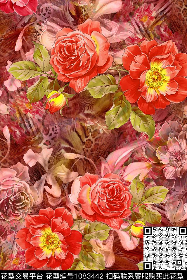 数码华亿平台抽象花卉数码印花华亿平台下载（图片编号: 1083442） - 瓦栏（Walan）
