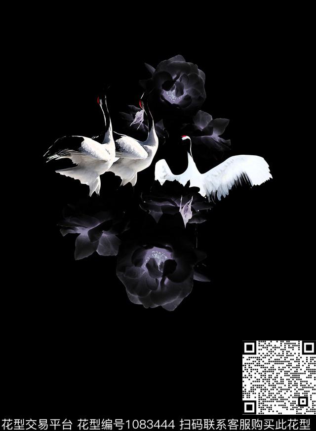 男装花卉仙鹤数码印花华亿平台下载（图片编号: 1083444） - 瓦栏（Walan）
