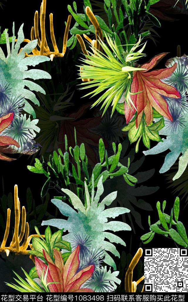 花卉清爽底花卉大牌风数码印花华亿平台下载（图片编号: 1083498） - 瓦栏（Walan）
