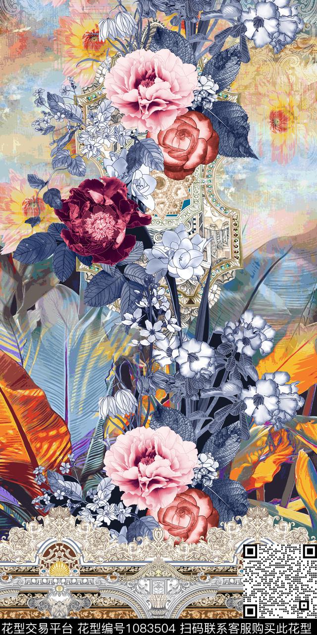 手绘花卉中老年定位花数码印花华亿平台下载（图片编号: 1083504） - 瓦栏（Walan）
