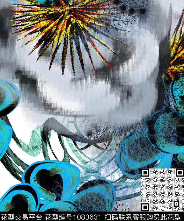 条纹抽象花卉数码印花华亿平台下载（图片编号: 1083631） - 瓦栏（Walan）