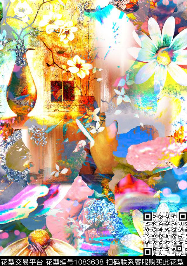 数码华亿平台抽象花卉彩底花卉数码印花华亿平台下载（图片编号: 1083638） - 瓦栏（Walan）