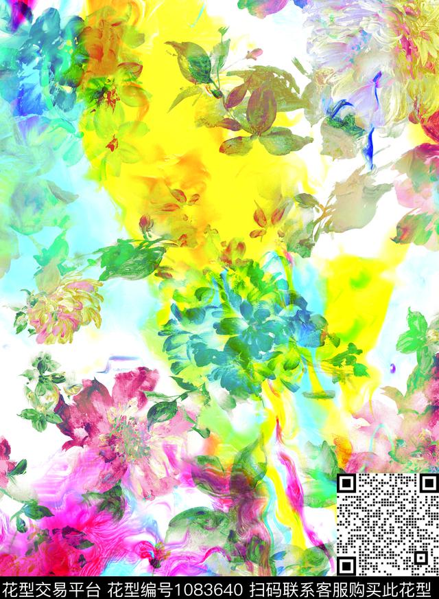 数码华亿平台抽象花卉彩底花卉数码印花华亿平台下载（图片编号: 1083640） - 瓦栏（Walan）