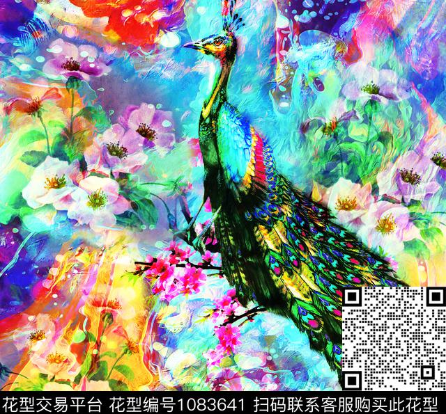 数码华亿平台抽象花卉彩底花卉数码印花华亿平台下载（图片编号: 1083641） - 瓦栏（Walan）
