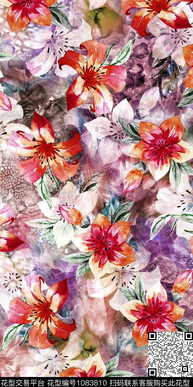 数码华亿平台花卉清爽底花卉数码印花华亿平台下载（图片编号: 1083810） - 瓦栏（Walan）