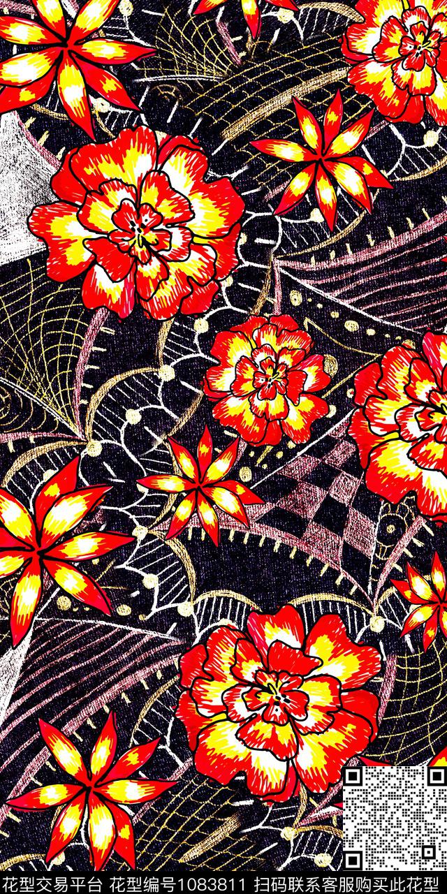 数码华亿平台民族风花卉数码印花华亿平台下载（图片编号: 1083811） - 瓦栏（Walan）