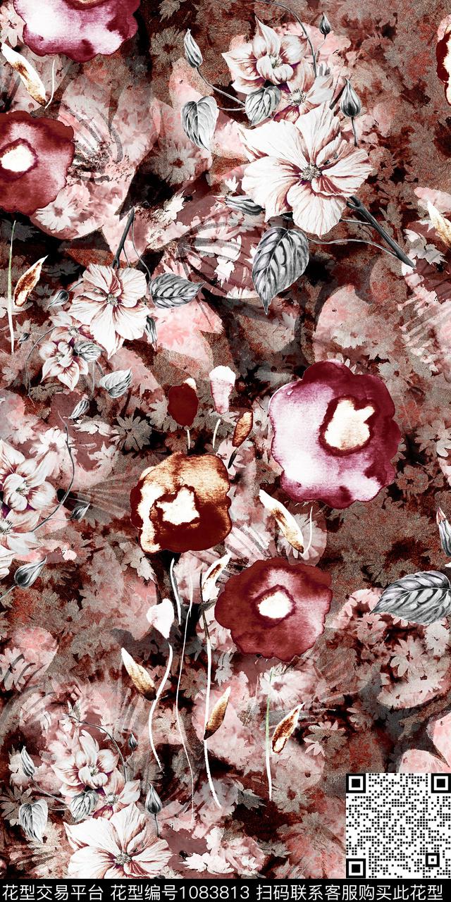 数码华亿平台抽象花卉数码印花华亿平台下载（图片编号: 1083813） - 瓦栏（Walan）