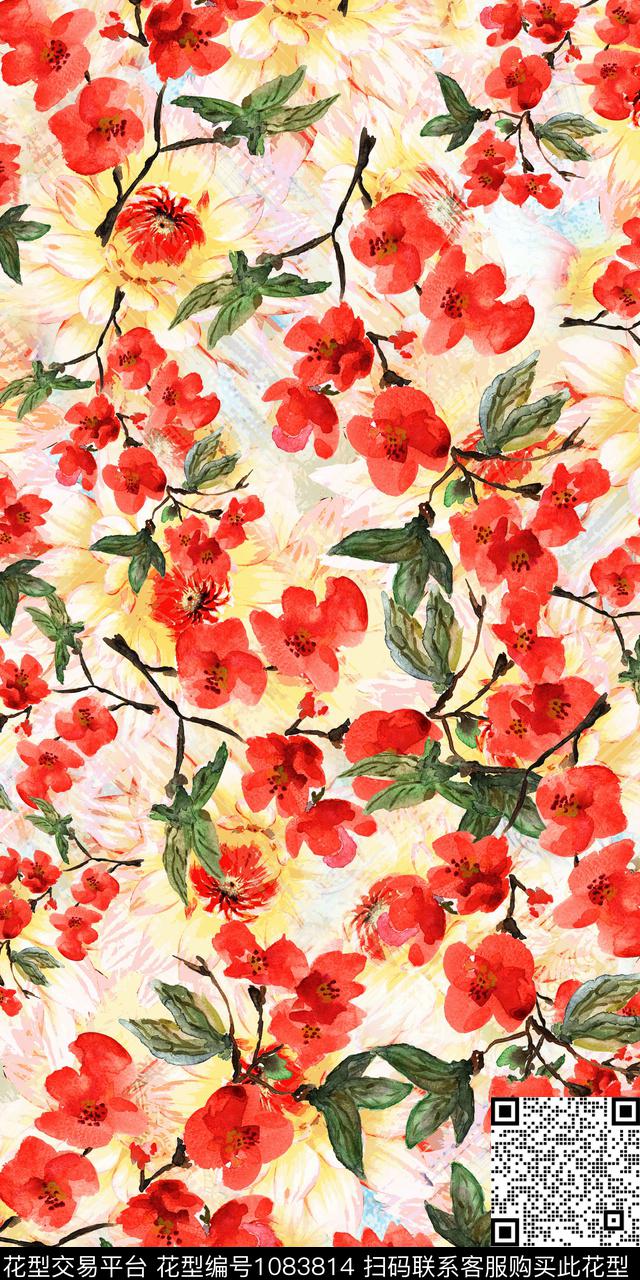 数码华亿平台花卉清爽底花卉数码印花华亿平台下载（图片编号: 1083814） - 瓦栏（Walan）