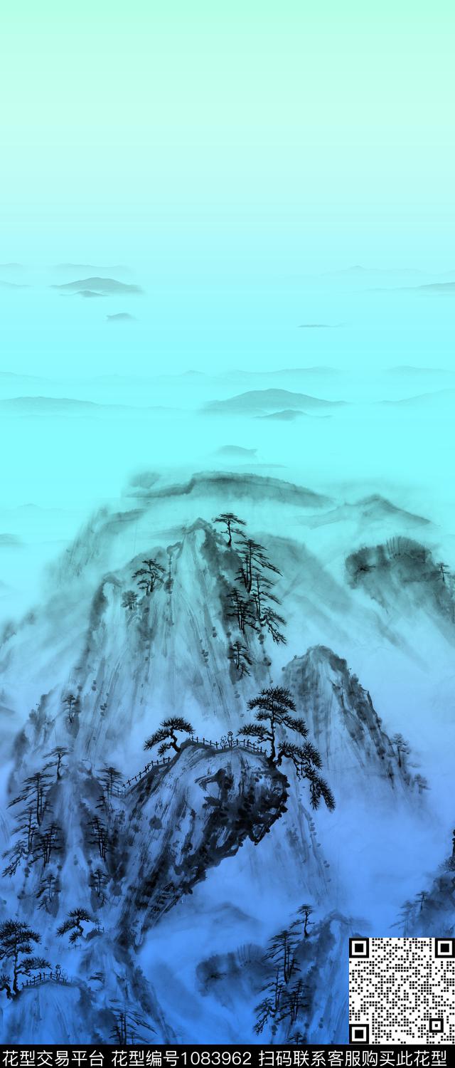 风景定位水墨风国画数码印花华亿平台下载（图片编号: 1083962） - 瓦栏（Walan）