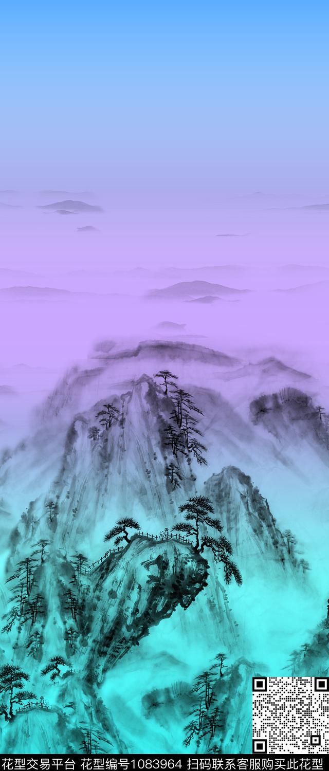 风景定位水墨风国画数码印花华亿平台下载（图片编号: 1083964） - 瓦栏（Walan）