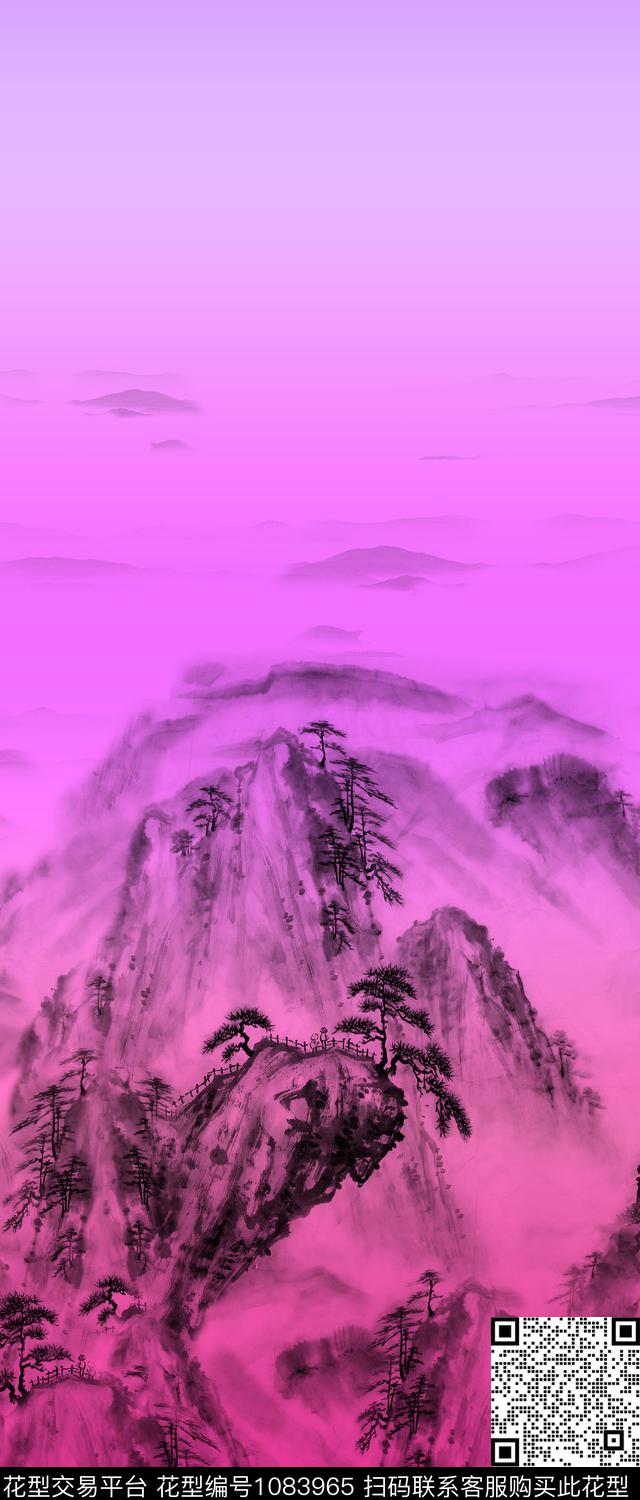 风景定位水墨风国画数码印花华亿平台下载（图片编号: 1083965） - 瓦栏（Walan）
