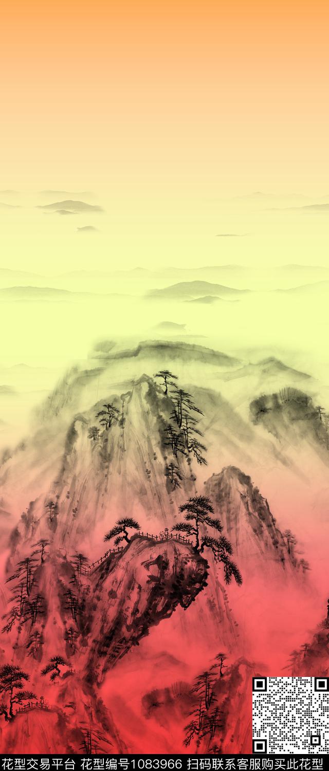 风景定位水墨风国画数码印花华亿平台下载（图片编号: 1083966） - 瓦栏（Walan）