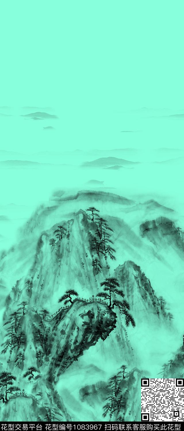 风景定位水墨风国画数码印花华亿平台下载（图片编号: 1083967） - 瓦栏（Walan）