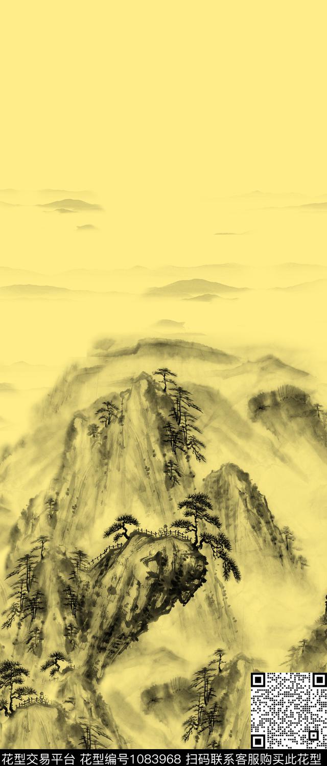 风景定位水墨风国画数码印花华亿平台下载（图片编号: 1083968） - 瓦栏（Walan）